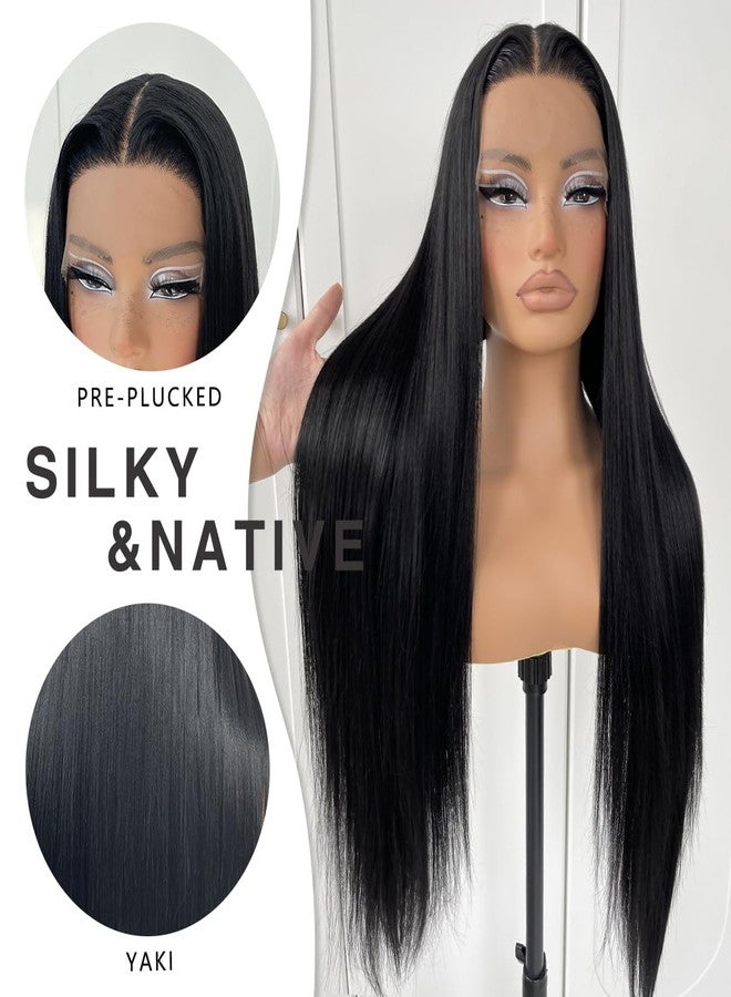 MITIMES 32inch Long Straight Lace Front Wigs Natural Black Glueless Straight Hair Lace Front Wig Pre Plucked Synthetic HD Lace Front Wig For Black Women - Image 3